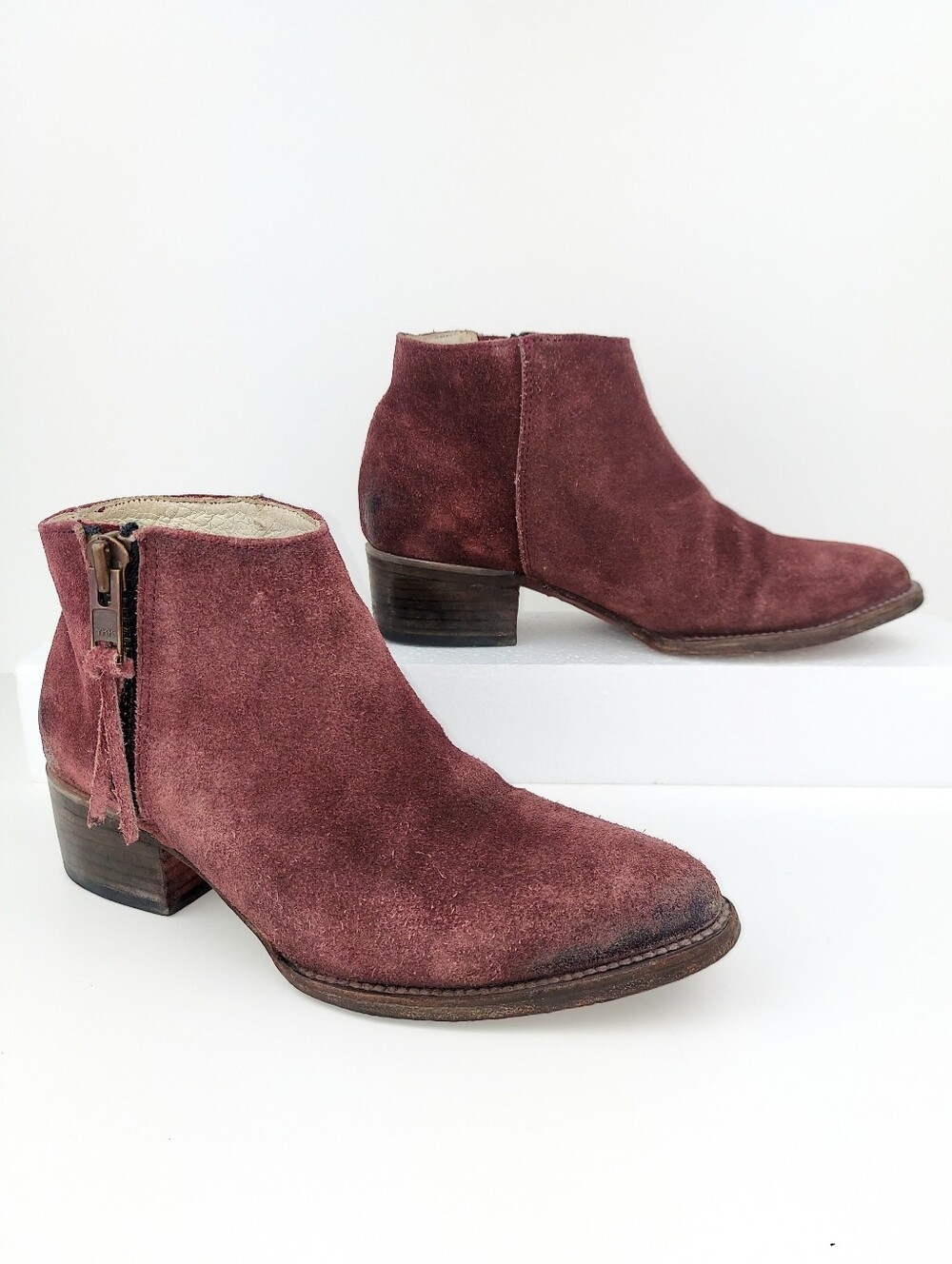 Freebird Onyx Burgundy Suede Zip Booties 8